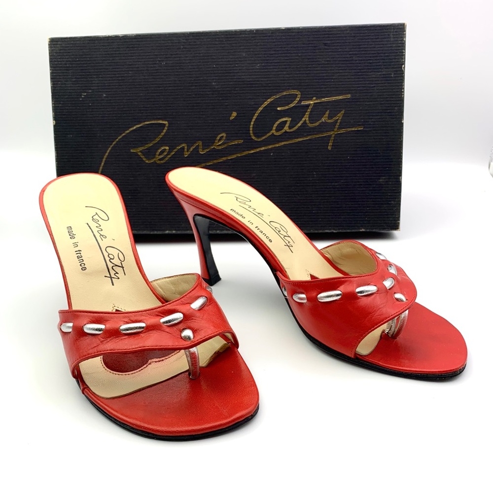 Rene Caty Calf Leather Red Kitten Heels